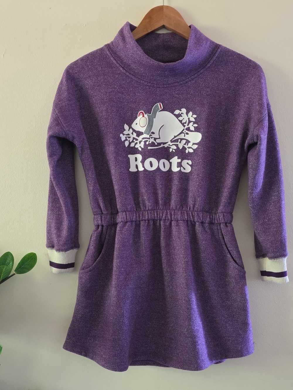 ROOTS Fleece Lined Girls LS Funnel Neck Dress - L (9/10 YRS) Like NEW